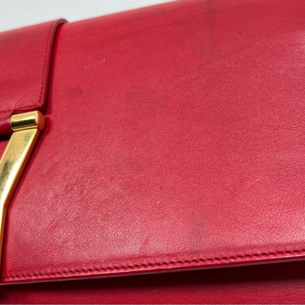 Yves Saint Laurent Clutch Bag Red Leather Gold Hardware - Picture 8 of 13